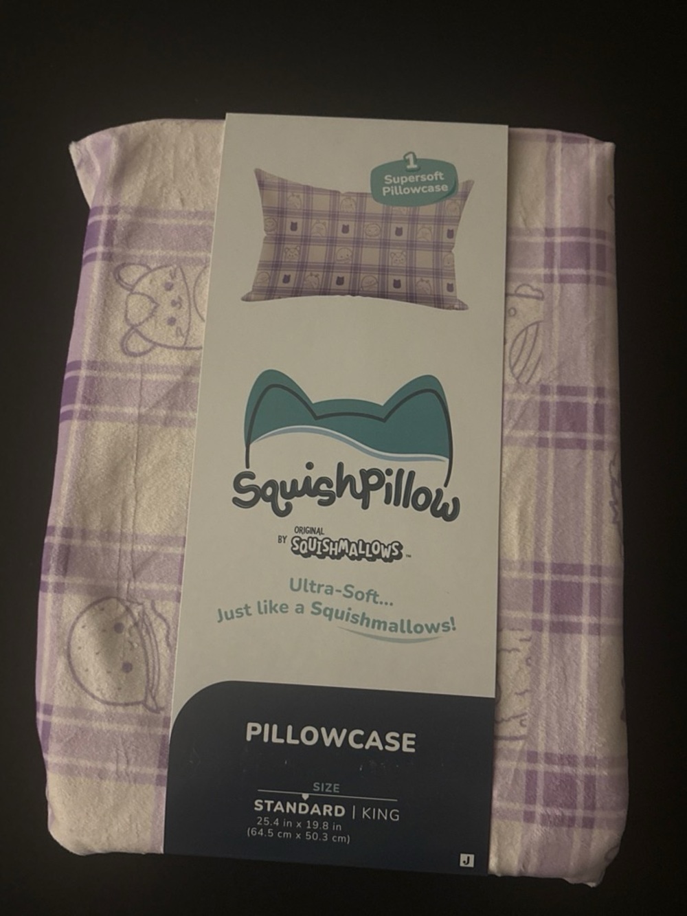 Squishmallows Light Purple Plaid Pillowcase standard King